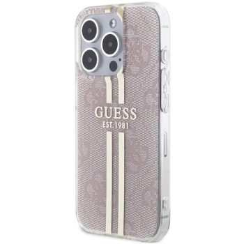 Etui Guess IML 4G Gold Stripe na iPhone 15 Pro - różowe