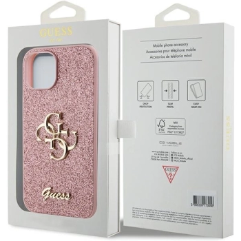 Etui Guess Glitter Script Big 4G na iPhone 15 - różowe
