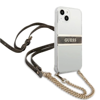 Etui Guess 4G Brown Strap Gold Chain na iPhone 13 - przezroczyste