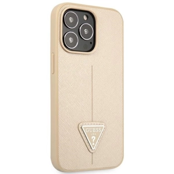 Etui Guess Saffiano Triangle Logo na iPhone 14 Pro - beżowe