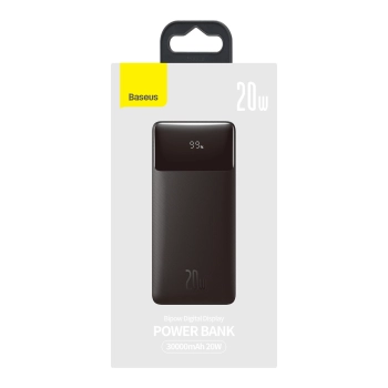Baseus Bipow powerbank z szybkim ładowaniem 30000mAh 20W czarny (Overseas Edition) + kabel USB-A - Micro USB 0.25m czarny (PPBD050401)