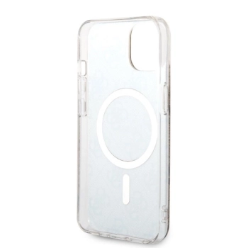 Etui Guess 4G Print MagSafe na iPhone 14 Plus + ładowarka indukcyjna - brązowe