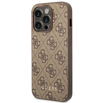 Etui Guess 4G Metal Gold Logo na iPhone 14 Pro Max - brązowe