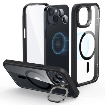 Etui ESR Armor Tough Kickstand Halolock z MagSafe na iPhone 15 - przezroczysto-czarne