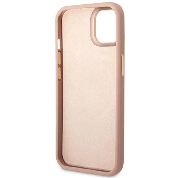 Etui Guess Peony Logo Plate MagSafe na iPhone 14 - różowe