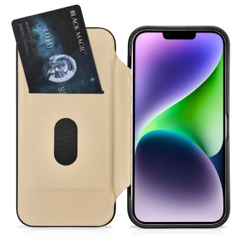 iCarer CE Premium Leather Folio Case skórzane etui iPhone 14 z klapką magnetyczne MagSafe czarny (WMI14220713-BK)