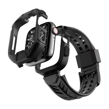 Kingxbar CYF136 2w1 pancerne etui Apple Watch SE, 6, 5, 4 (44 mm) ze stali nierdzewnej z paskiem czarne