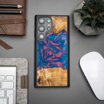 Etui z drewna i żywicy na Samsung Galaxy S23 Ultra Bewood Unique Vegas - różowo-niebieskie