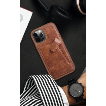Nillkin Aoge Leather Case elastyczne pancerne etui z prawdziwej skóry z kieszonką iPhone 12 mini czarny