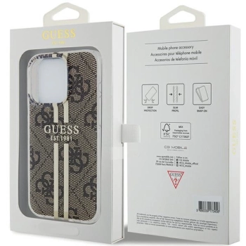 Etui Guess IML 4G Gold Stripe na iPhone 15 Pro - brązowe