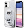 Etui Karl Lagerfeld Liquid Glitter Karl&Choupette Heads na iPhone 11 / Xr - srebrne