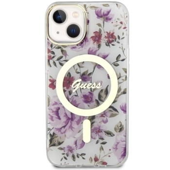 Etui Guess Flower MagSafe na iPhone 14 - przezroczyste