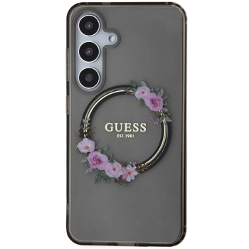Etui Guess IML Flowers Wreath MagSafe na Samsung Galaxy S24 - czarne
