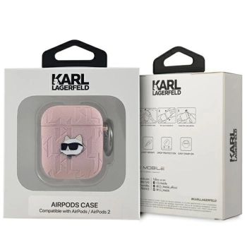 Etui Karl Lagerfeld Monogram Choupette Head na AirPods 1 / 2 - różowe
