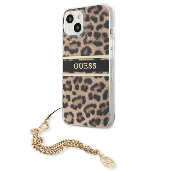 Etui Guess Gold Chain na iPhone 13 mini - brązowe cętki