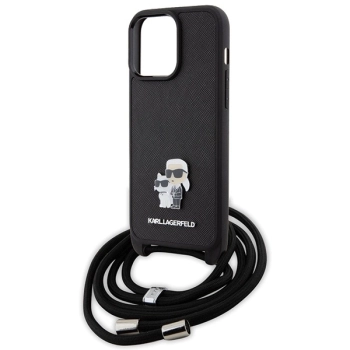 Etui Karl Lagerfeld Crossbody Saffiano Metal Pin Karl&Choupette na iPhone 15 Pro Max - czarne