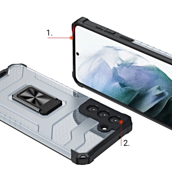 Crystal Ring Case pancerne hybrydowe etui pokrowiec + magnetyczny uchwyt Samsung Galaxy S21 FE czerwony