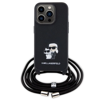 Etui Karl Lagerfeld Crossbody Saffiano Metal Pin Karl&Choupette na iPhone 15 Pro - czarne