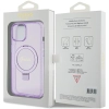 Etui Guess Ring Stand Script Glitter MagSafe na iPhone 15 - fioletowe