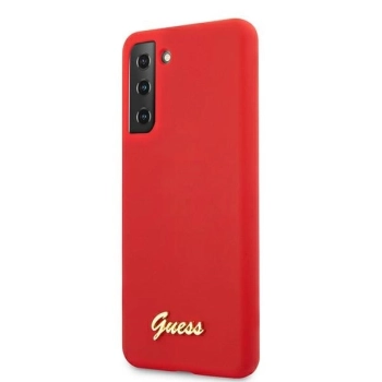 Etui Guess Silicone Script Metal Logo na Samsung Galaxy S21+ - czerwone