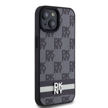 Etui DKNY Leather Checkered Mono Pattern & Printed Stripes na iPhone 15 / 14 / 13 - czarne