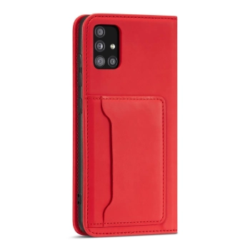 Magnet Card Case etui do Samsung Galaxy A52 5G pokrowiec portfel na karty kartę podstawka czerwony