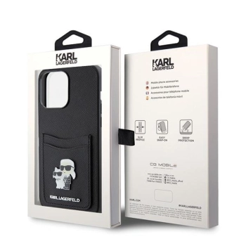Etui Karl Lagerfeld Saffiano Cardslot KC Metal Pin do iPhone 15 Pro Max - czarne