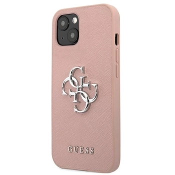 Etui Guess Saffiano 4G Metal Logo na iPhone 13 mini - różowe