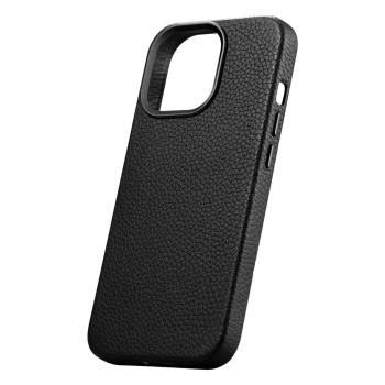 iCarer Litchi Premium Leather Case skórzane etui iPhone 14 Pro magnetyczne z MagSafe czarny (WMI14220710-BK)