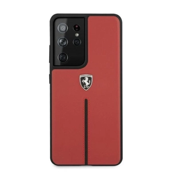 Etui Ferrari Off Track Leather Nylon Stripe na Samsung Galaxy S21 Ultra - czerwone