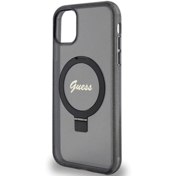 Etui Guess Ring Stand Script Glitter MagSafe na iPhone 11 / Xr - czarne