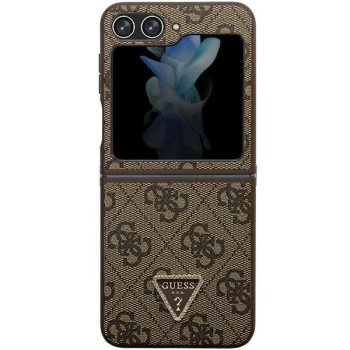 Etui Guess Leather 4G Triangle Strass na Samsung Galaxy Z Flip 5 - brązowe