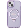 Etui Guess Ring Stand Script Glitter MagSafe na iPhone 15 - fioletowe