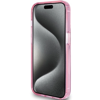 Etui Guess Ring Stand Script Glitter MagSafe na iPhone 15 Pro Max - różowe