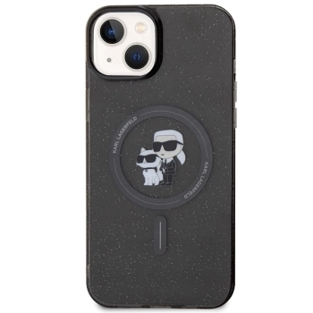 Etui Karl Lagerfeld Karl&Choupette Glitter MagSafe na iPhone 15 Plus - czarne