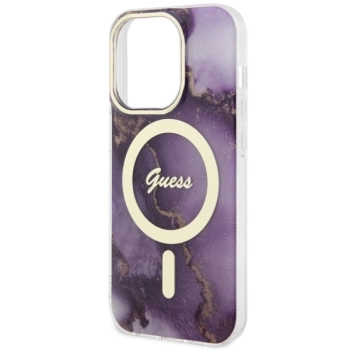 Etui Guess Golden Marble MagSafe na iPhone 14 Pro Max - purpurowe