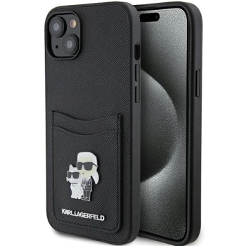 Etui Karl Lagerfeld Saffiano Cardslot Karl&Choupette Metal Pin do iPhone 15 - czarne