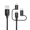 Choetech 3w1 kabel USB MFI Lightning / USB Typ C / micro USB (ładowanie 3A / przesyłanie danych 480 Mbps) 1,2 m czarny (IP0030-BK)
