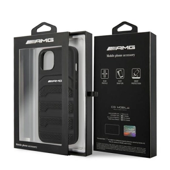 Etui AMG Leather Debossed Lines na iPhone 13 mini - czarne