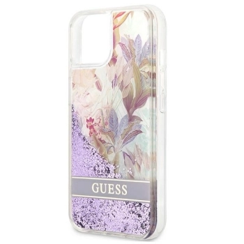 Etui Guess Flower Liquid Glitter na iPhone 13 mini - fioletowe