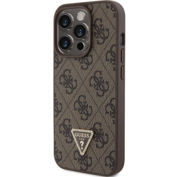 Etui Guess Leather 4G Triangle Strass do iPhone 15 Pro Max - brązowe