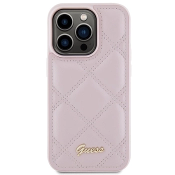 Etui Guess Quilted Metal Logo na iPhone 15 Pro - różowe