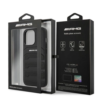 Etui AMG Leather Debossed Lines na iPhone 14 Pro Max - czarne