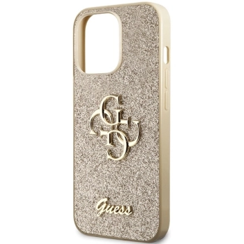 Etui Guess Glitter Script Big 4G na iPhone 13 Pro Max - złote