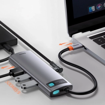 Baseus Metal Gleam 8w1 wielofunkcyjny HUB USB Typ C - USB Typ C Power Delivery 100 W / HDMI 4K 30 Hz / czytnik kart SD i microSD / 3x USB 3.2 Gen 1 /