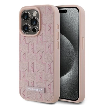Etui Karl Lagerfeld Leather Monogram Metal Logo na iPhone 15 Pro - różowe