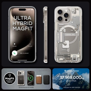Etui Spigen Ultra Hybrid Mag z MagSafe na iPhone 15 Pro - tytan naturalny (wzór Zero One)