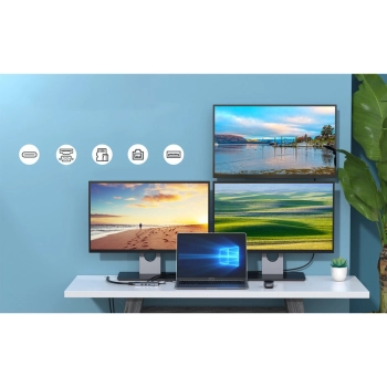 Choetech HUB wielofunkcyjny z wyświetlaczem 12w1 USB-C do 1xUSB-C/4xUSB-A/2xHDMI/1xVGA/1xAUX/czytnik kart pamięci szary (HUB-M26)