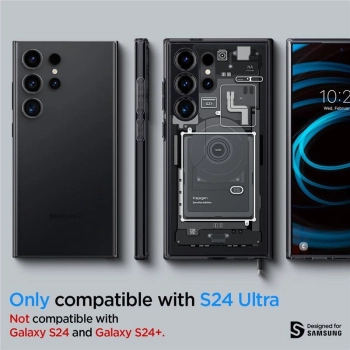 Etui Spigen Ultra Hybrid na Samsung Galaxy S24 Ultra - ciemnoszare (wzór Zero One)