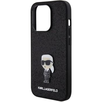 Etui Karl Lagerfeld Fixed Glitter Ikonik Logo Metal Pin do iPhone 15 Pro - czarne
